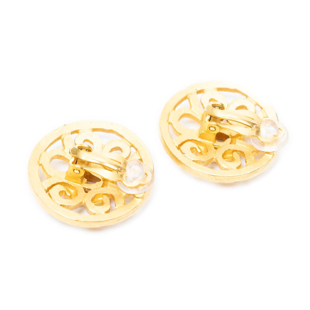Chanel CC Logo Round Clip Type Earrings Gold Plated — view 2