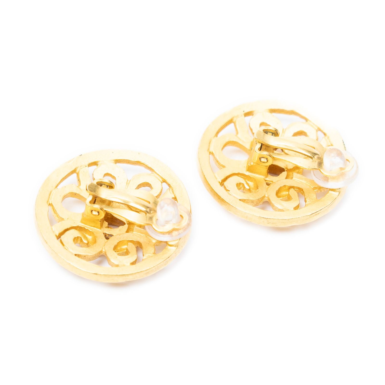 Chanel CC Logo Round Clip Type Earrings Gold Plated — view 2