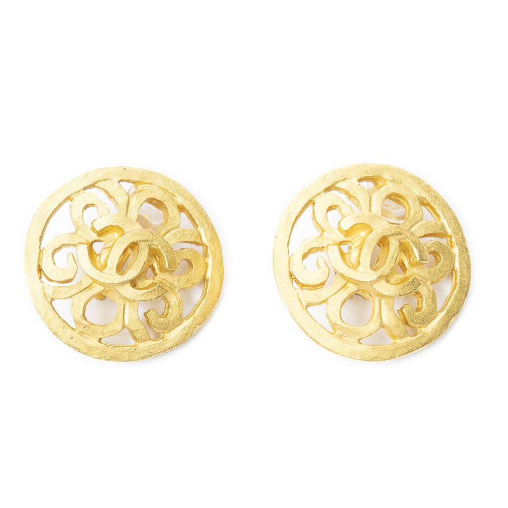 Chanel CC Logo Round Clip Type Earrings Gold Plated