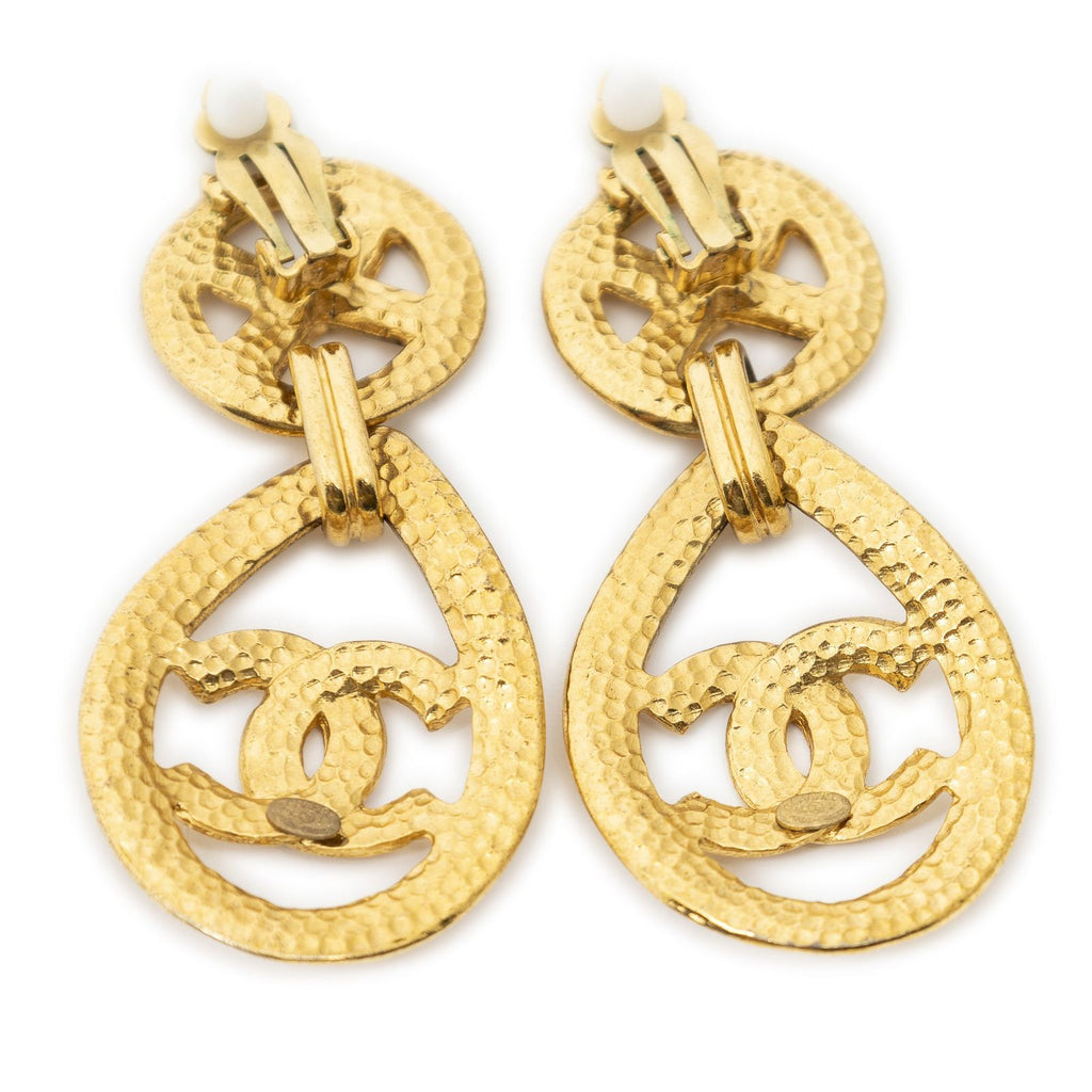 Chanel CC Clover Dangle Clip on Earrings Gold Plated — view 2