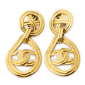Chanel CC Clover Dangle Clip on Earrings Gold Plated