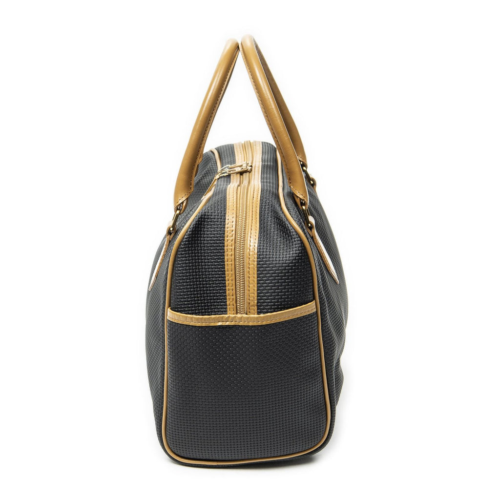 Saint Laurent Vintage Side Bostonblack Tan Canvas Handbag — view 3