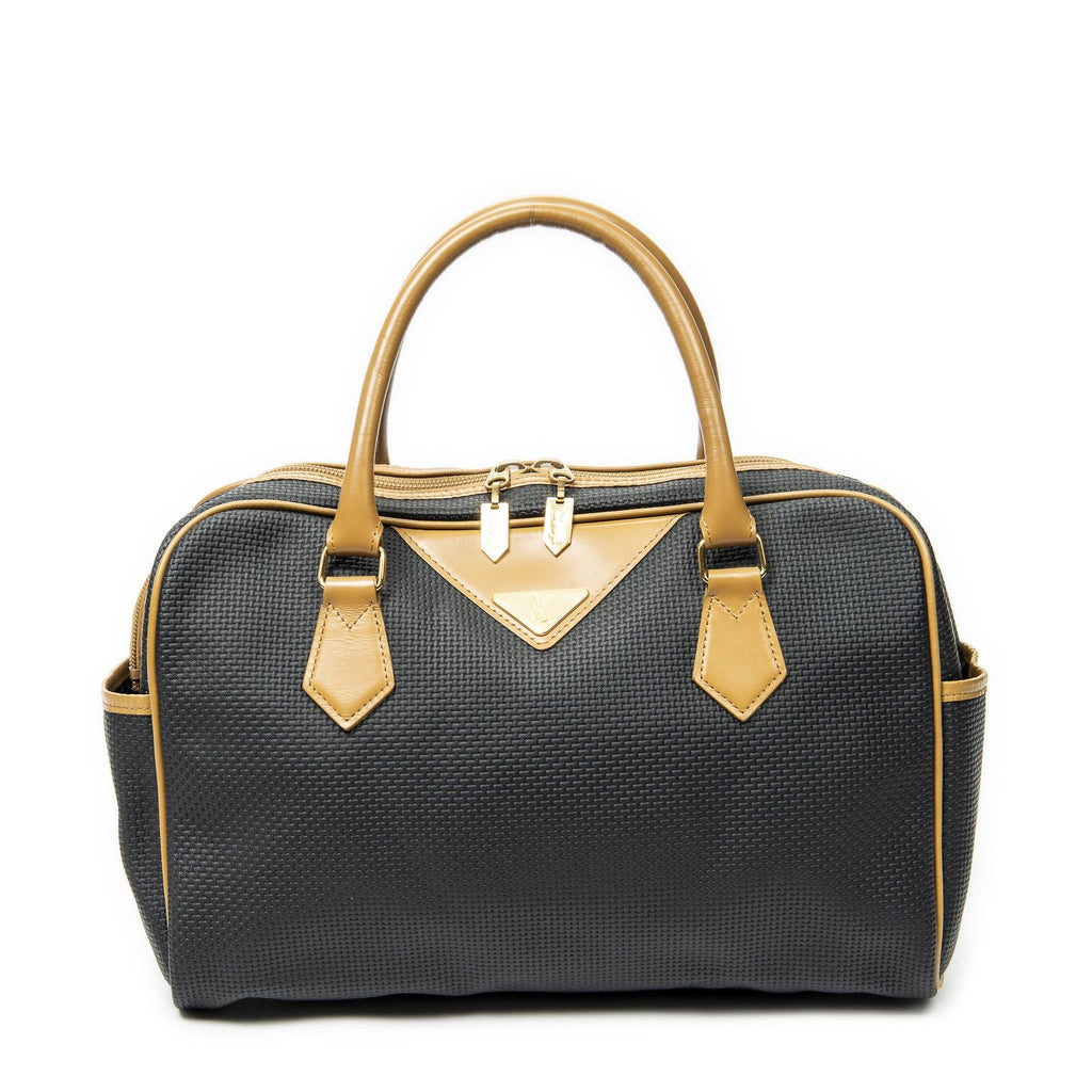 Saint Laurent Vintage Side Bostonblack Tan Canvas Handbag