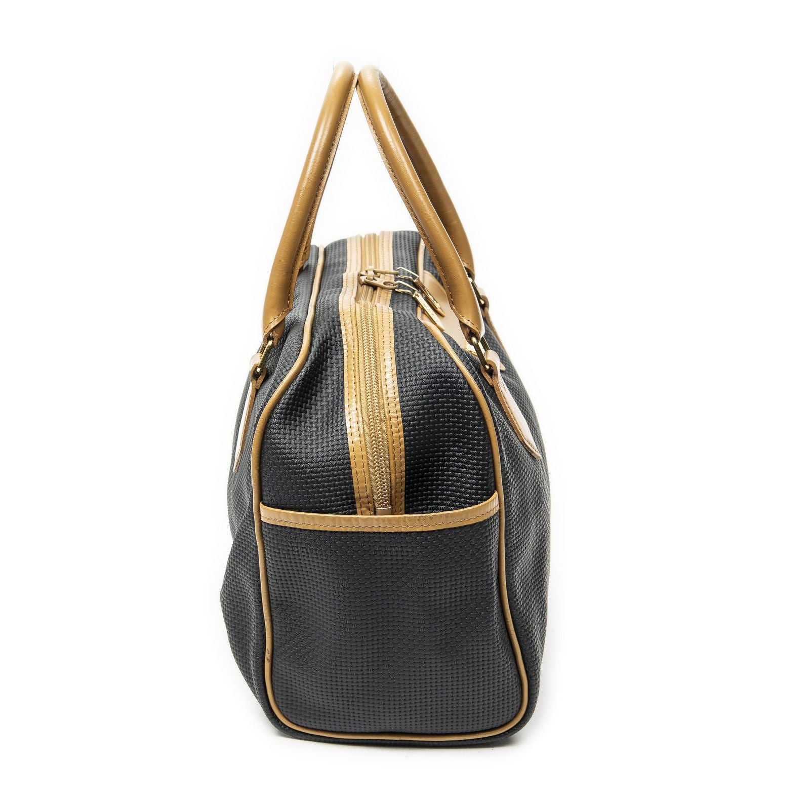 Saint Laurent Vintage Side Bostonblack Tan Canvas Handbag — view 4
