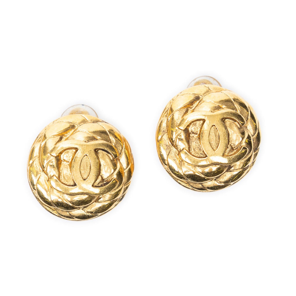 Chanel CC Quilted Round Disc Clip on Earrings