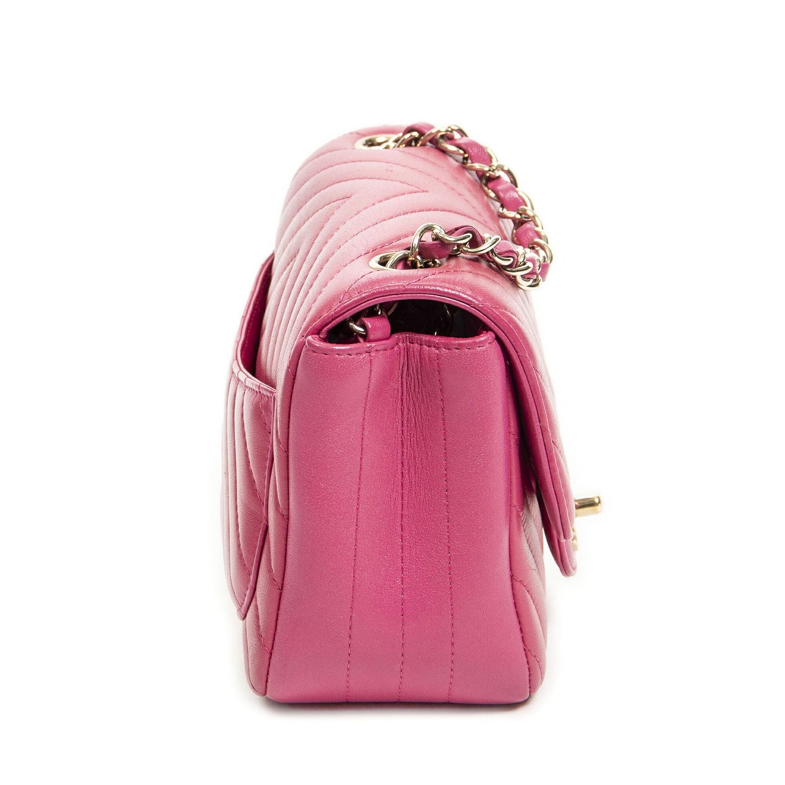 Chanel Square Classic Single Flap Fuchsia Quilted Chezblanc Leather — view 4