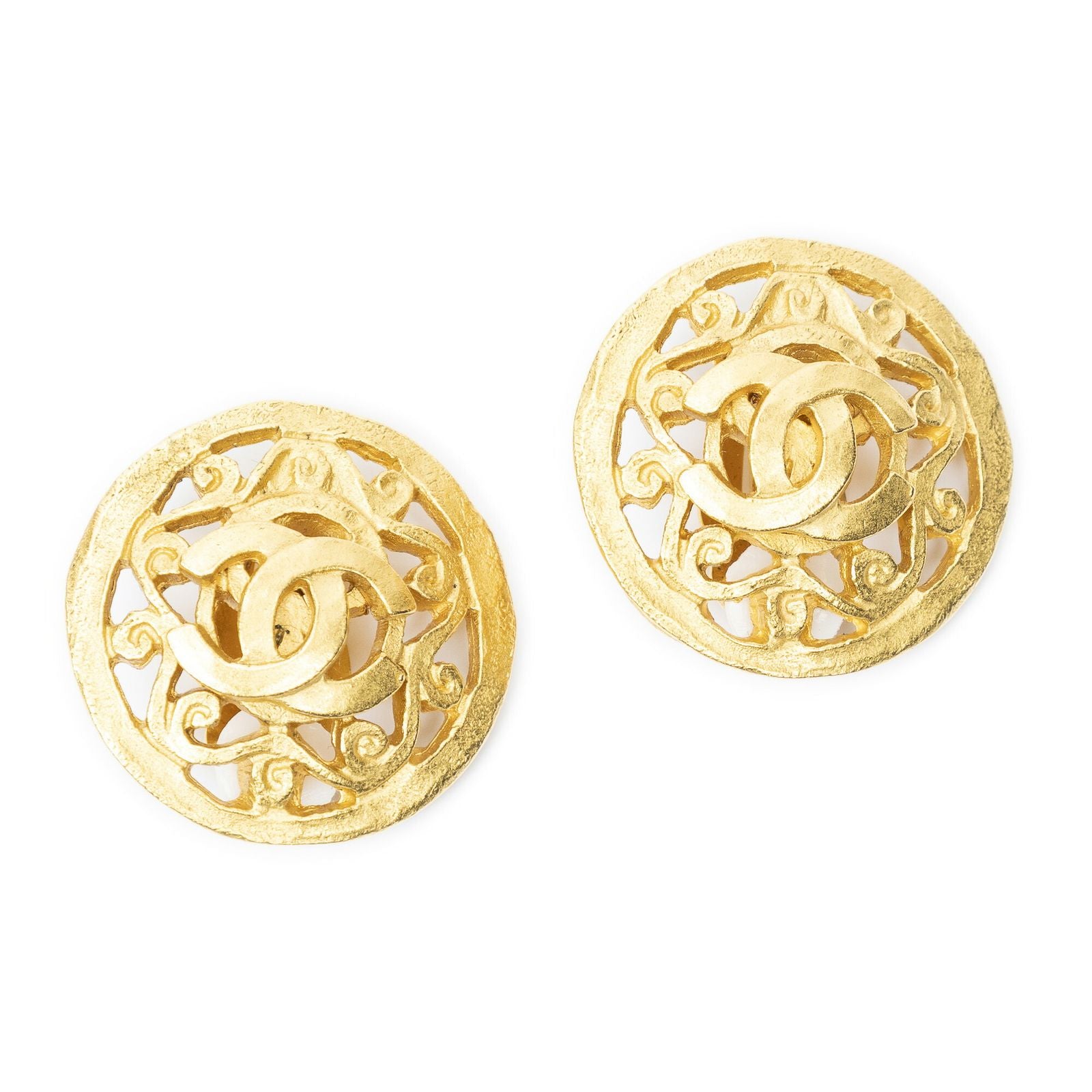 Chanel CC Logo Round Clip Type Earrings Gold Plated