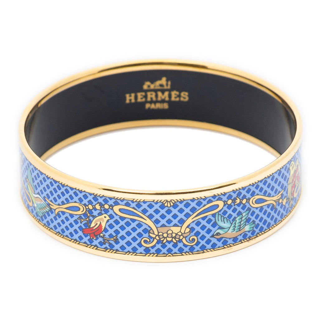 Hermes Enamel Bangle Blue Gold Motif Bracelet — view 2