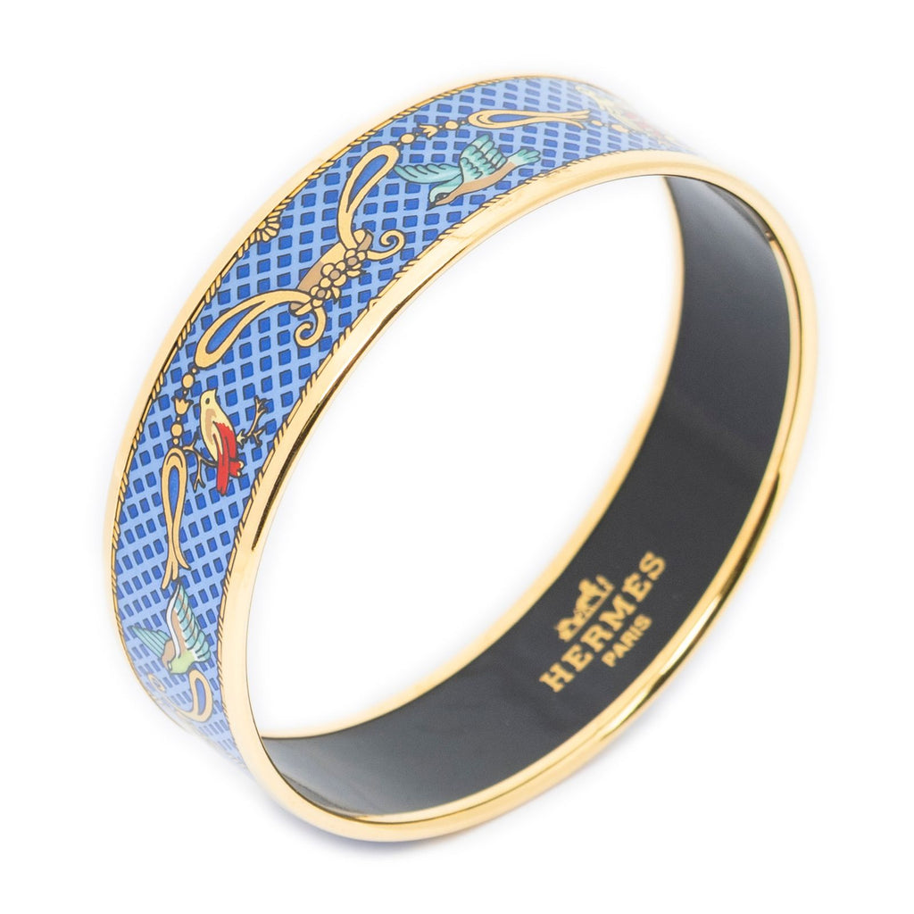 Hermes Enamel Bangle Blue Gold Motif Bracelet