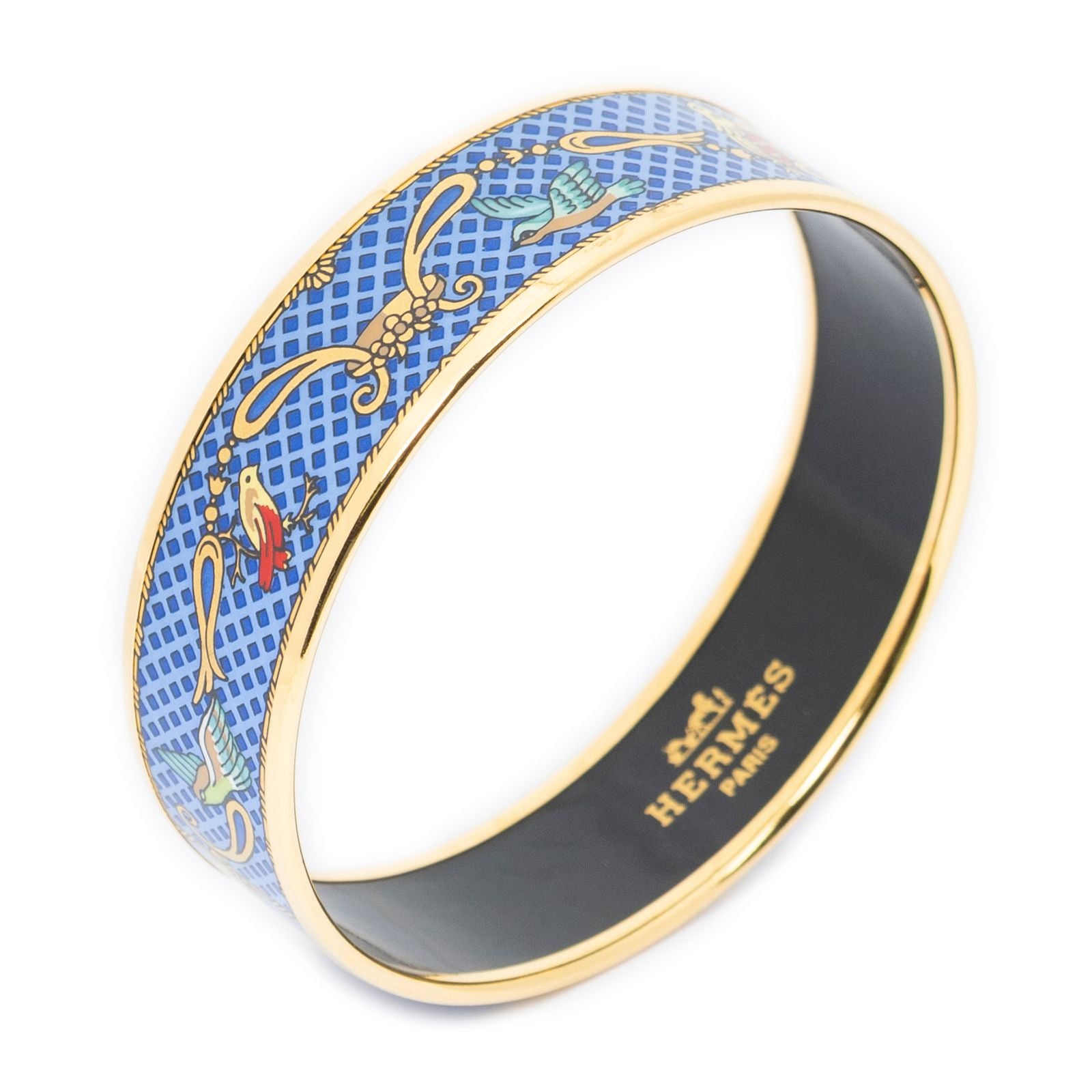 Hermes Enamel Bangle Blue Gold Motif Bracelet