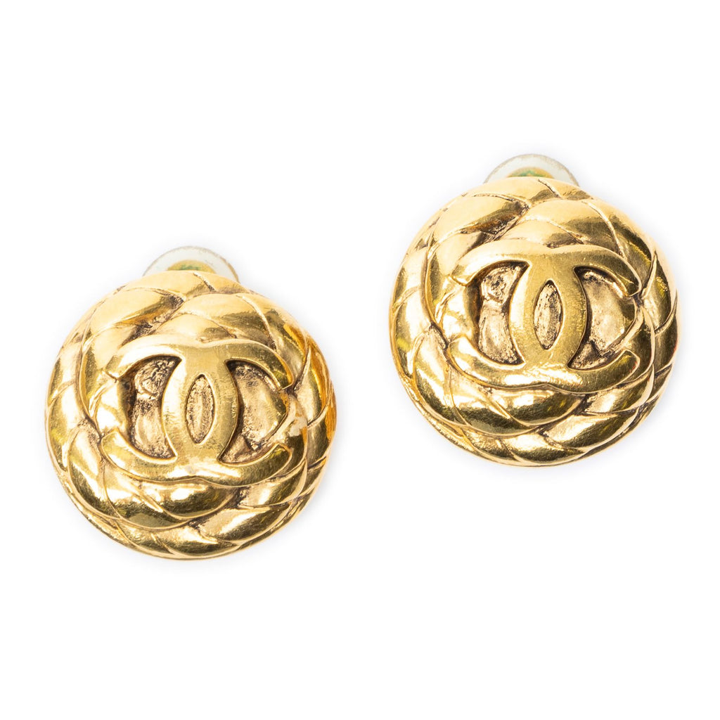 Chanel CC Quilted Round Disc Clip on Earrings