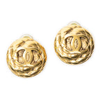 Chanel CC Quilted Round Disc Clip on Earrings