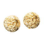 Chanel CC Logo Round Clip Type Earrings Gold Plated