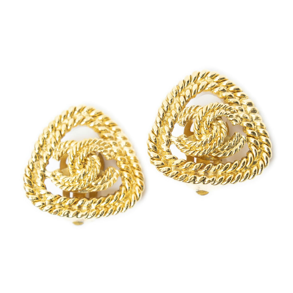 Chanel CC Rectangular Clip on Earrings Gold Plated