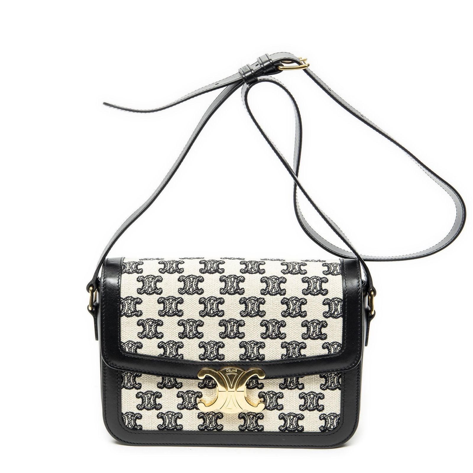Celine Classique Triomphe Crossbody Black Print Bro Canvas