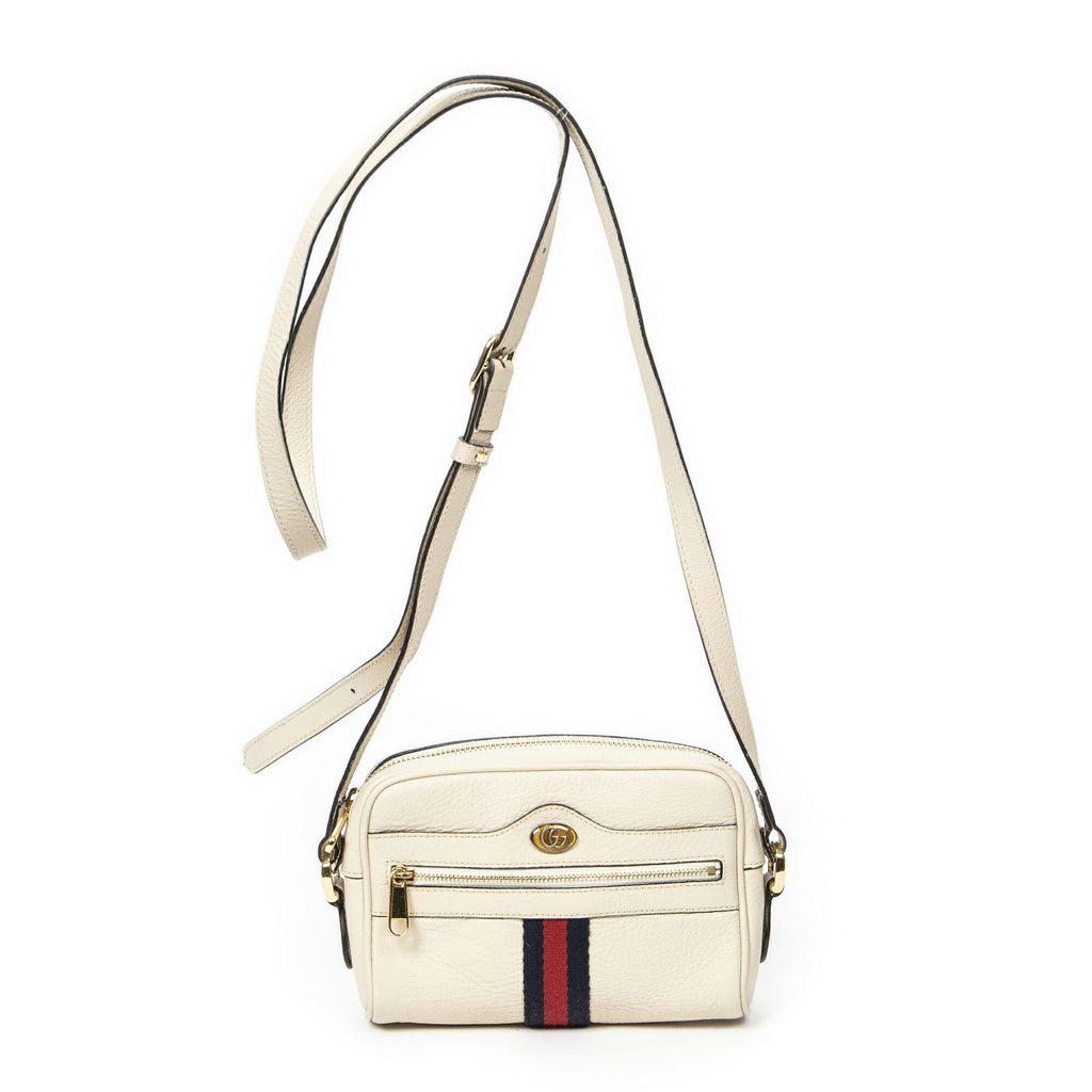 Gucci Mini Web Ophidia Cross Ivory Grain Calf Leather Shoulder