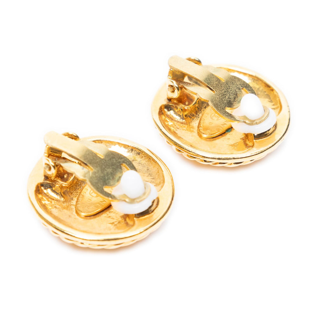 Chanel CC Logo Round Clip Type Earrings Gold Plated — view 2