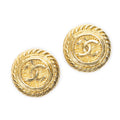 Chanel CC Logo Round Clip Type Earrings Gold Plated