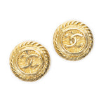 Chanel CC Logo Round Clip Type Earrings Gold Plated