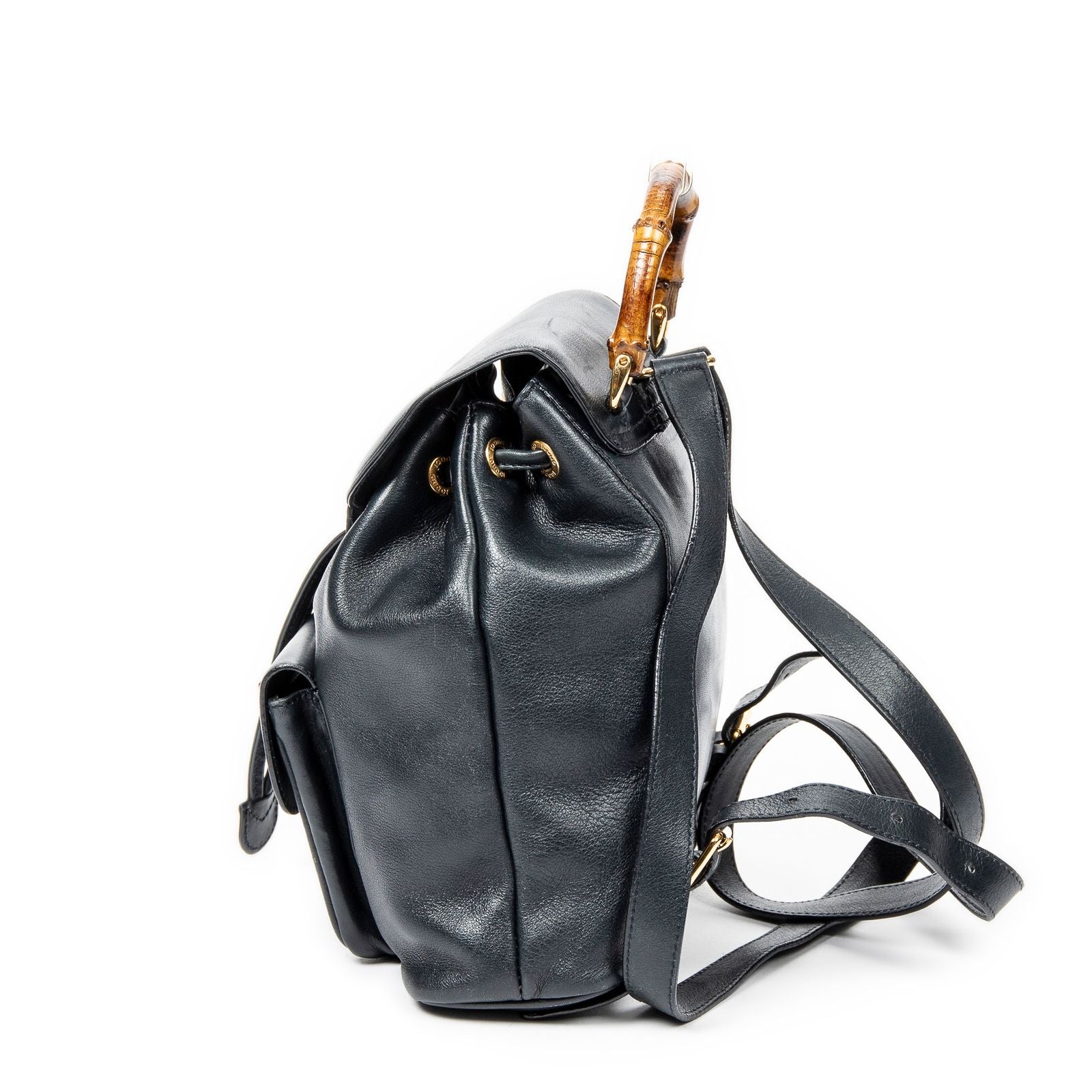 Gucci Mini Bamboo Backpack Navy Calfskin Leather — view 3