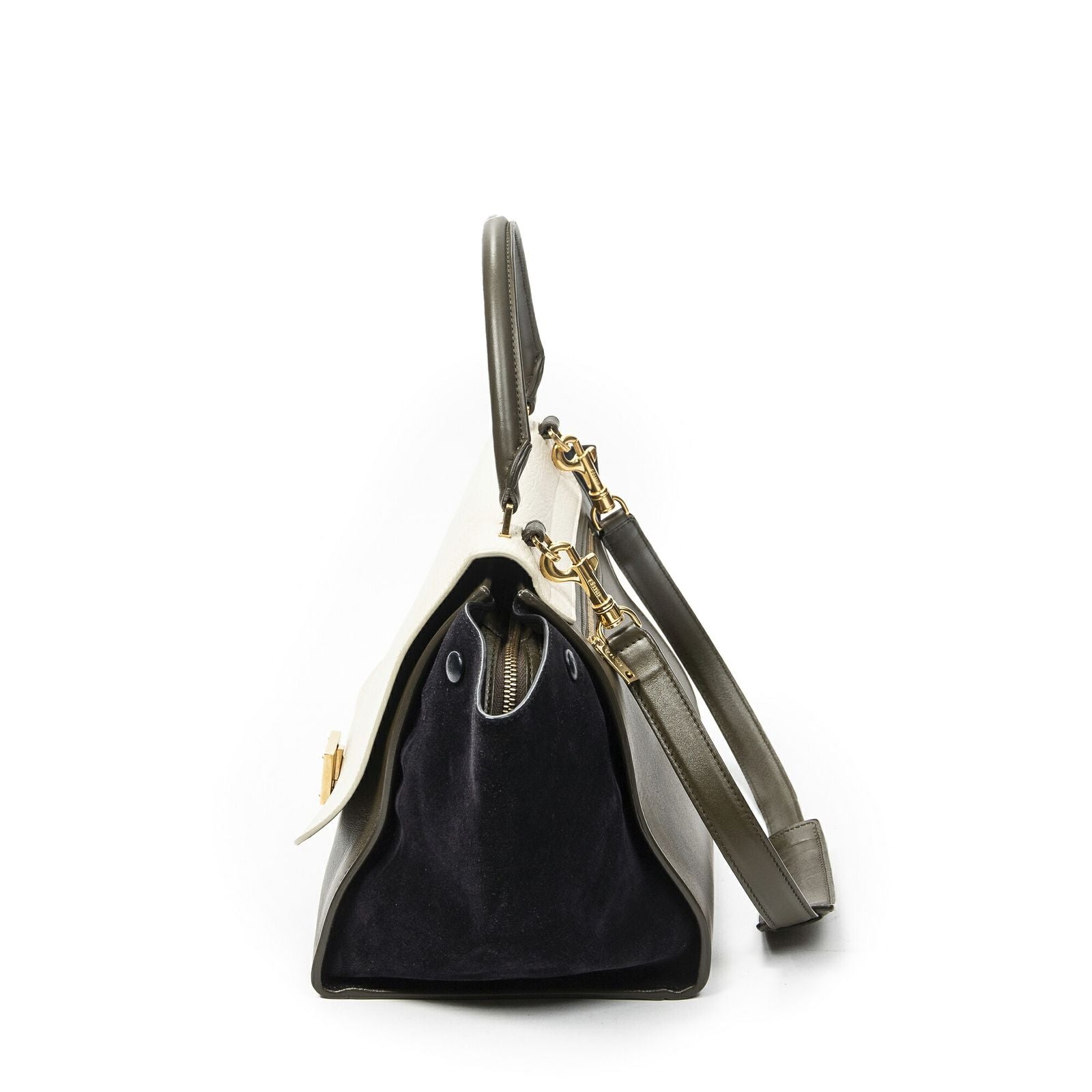 Celine Tricolor Ivory Navy Calfskin Leather Shoulder — view 3