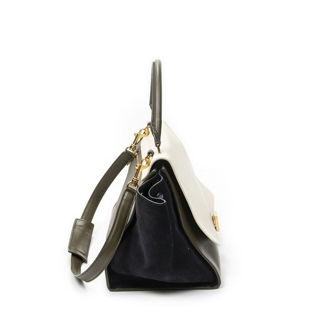 Celine Tricolor Ivory Navy Calfskin Leather Shoulder — view 4