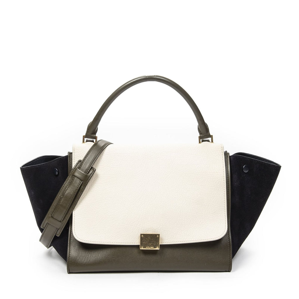 Celine Tricolor Ivory Navy Calfskin Leather Shoulder