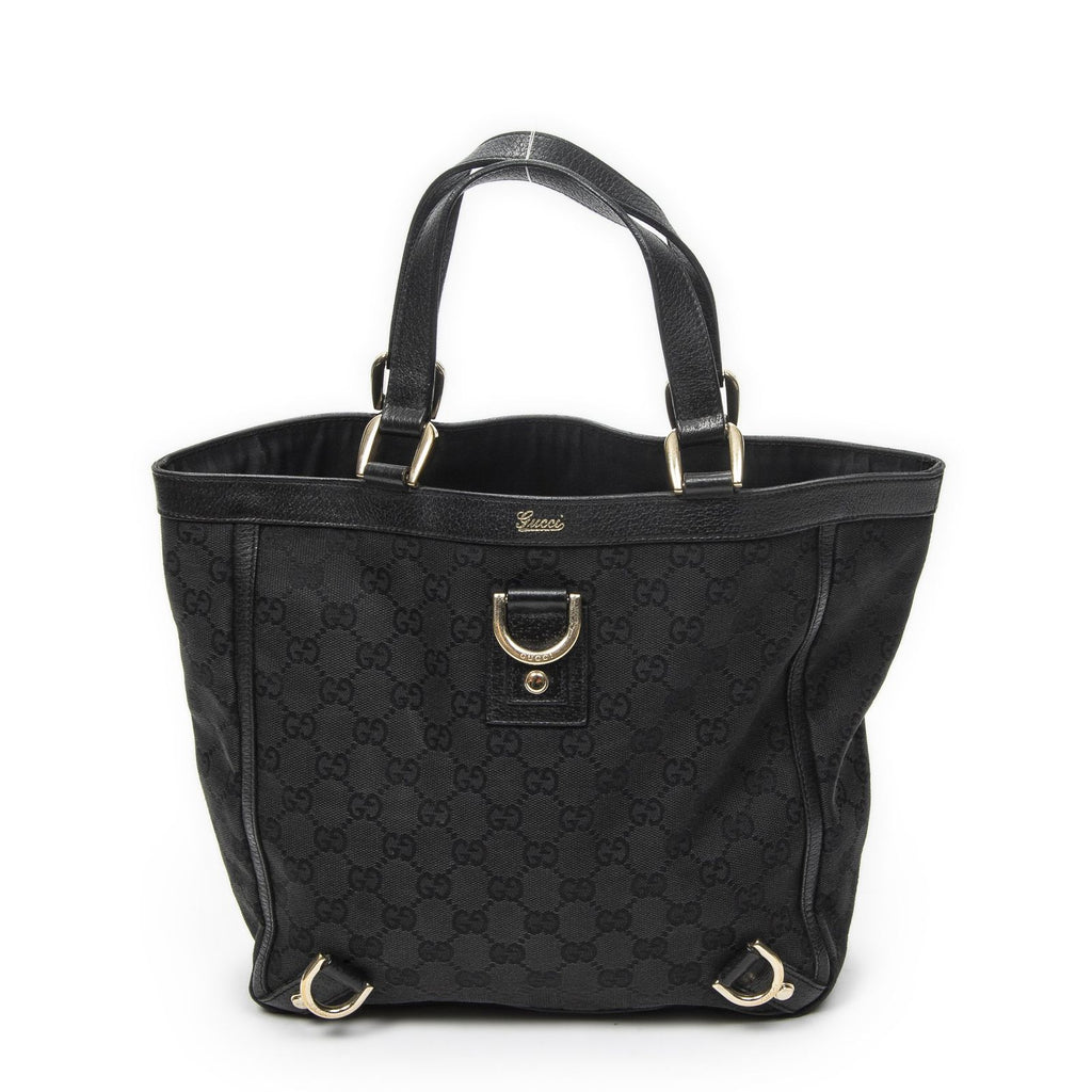 Gucci Small Abbey D Ring Tote Black GG Canvas