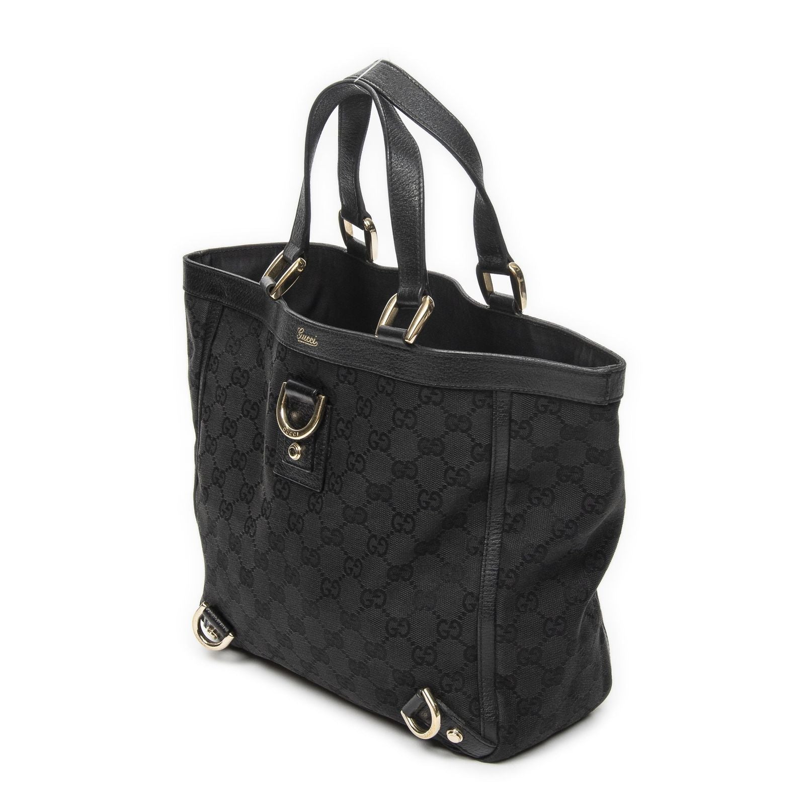 Gucci Small Abbey D Ring Tote Black GG Canvas — view 2