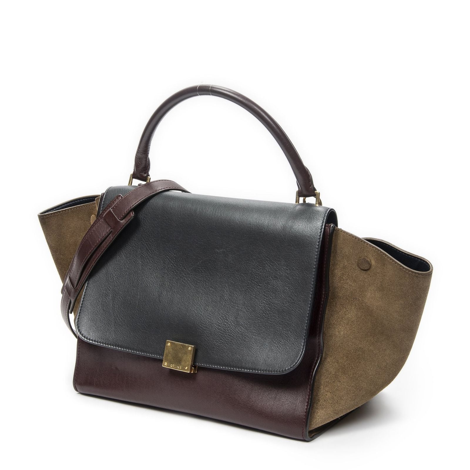 Celine Tricolor Gandhi Navy Brown Calfskin Leather Shoulder — view 2