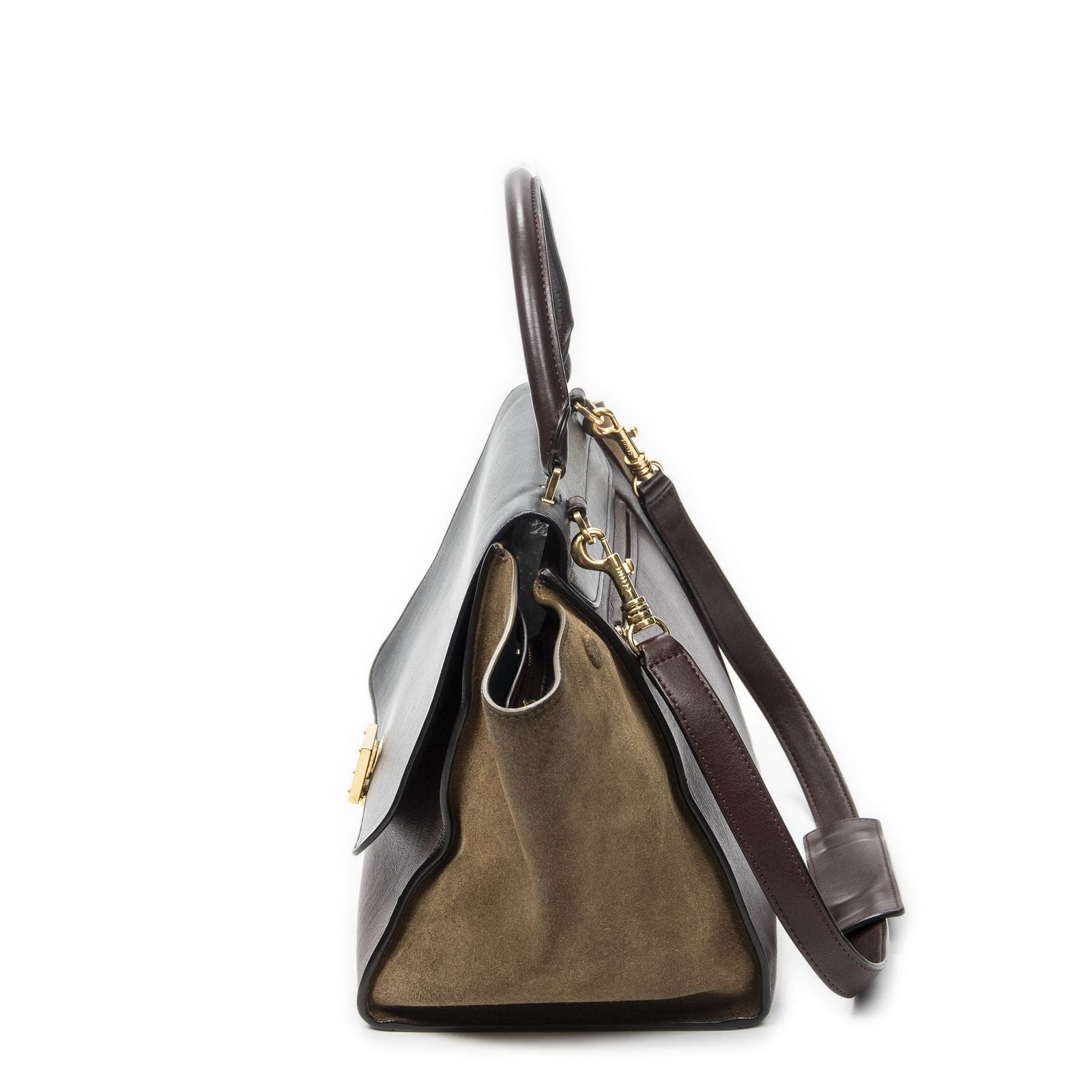 Celine Tricolor Gandhi Navy Brown Calfskin Leather Shoulder — view 3