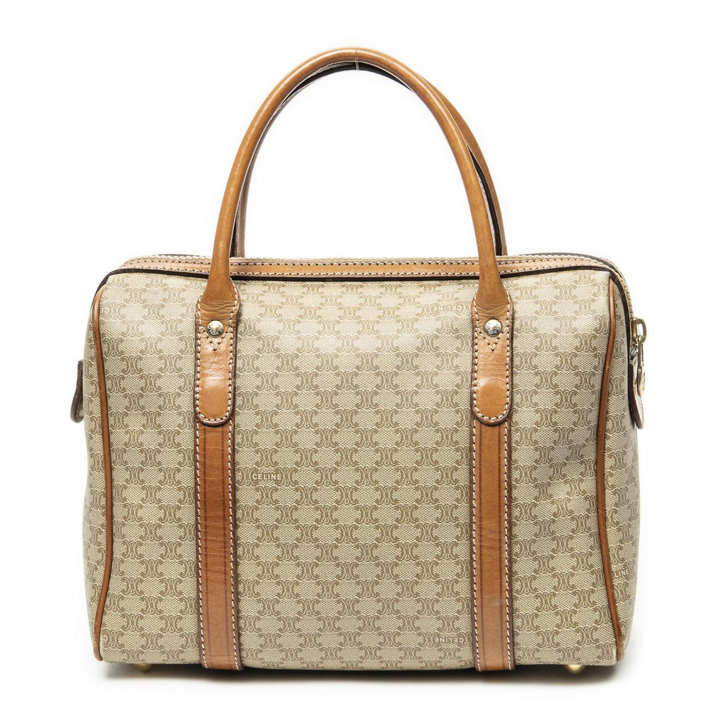 Celine Vintage Mini Boston Beige Brown Macadam Canvas Handbag — view 5