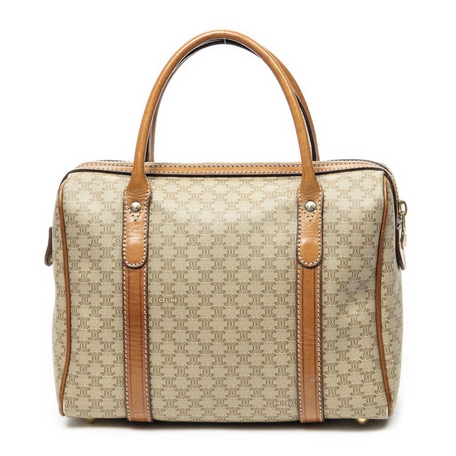 Celine Vintage Mini Boston Beige Brown Macadam Canvas Handbag — view 5