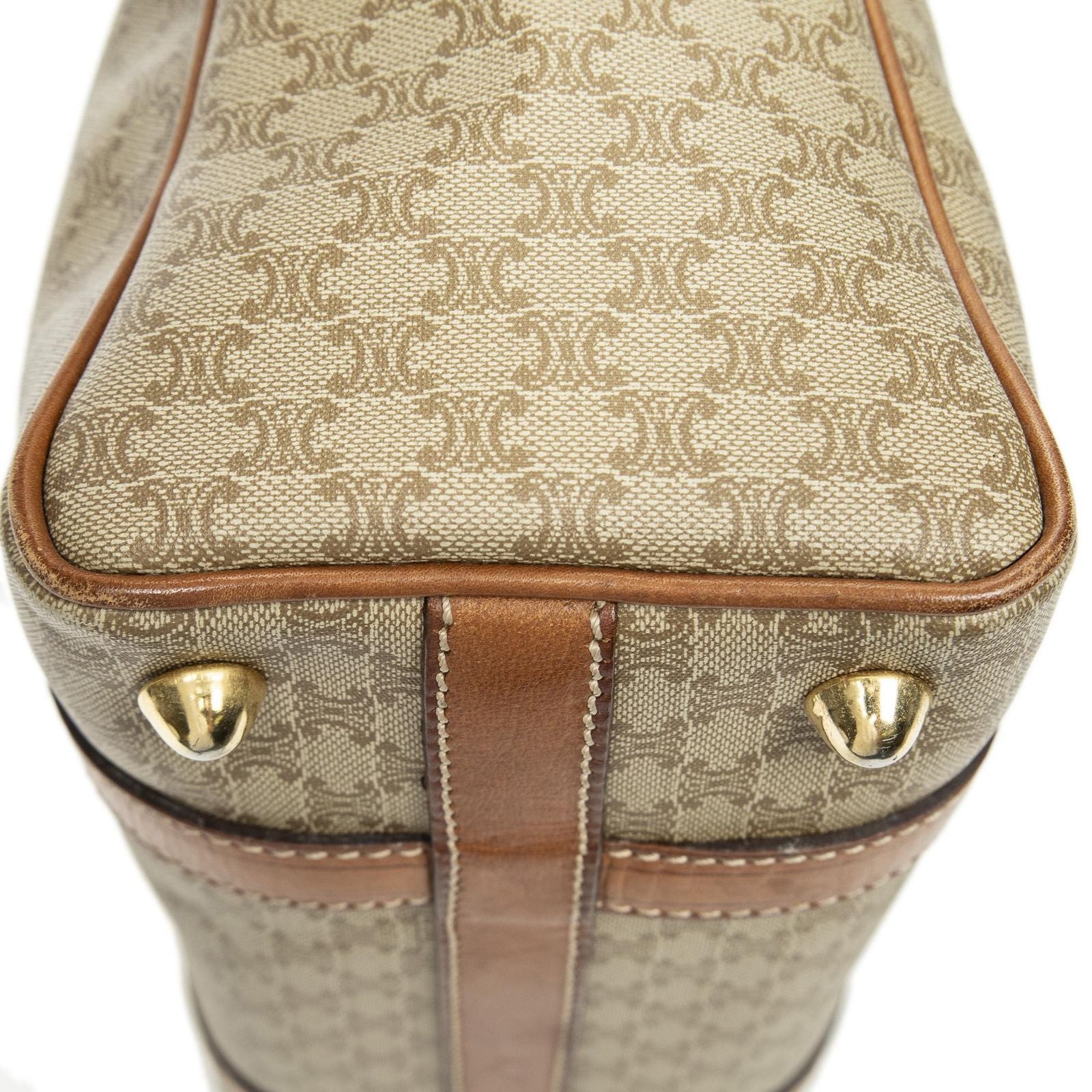 Celine Vintage Mini Boston Beige Brown Macadam Canvas Handbag — view 8
