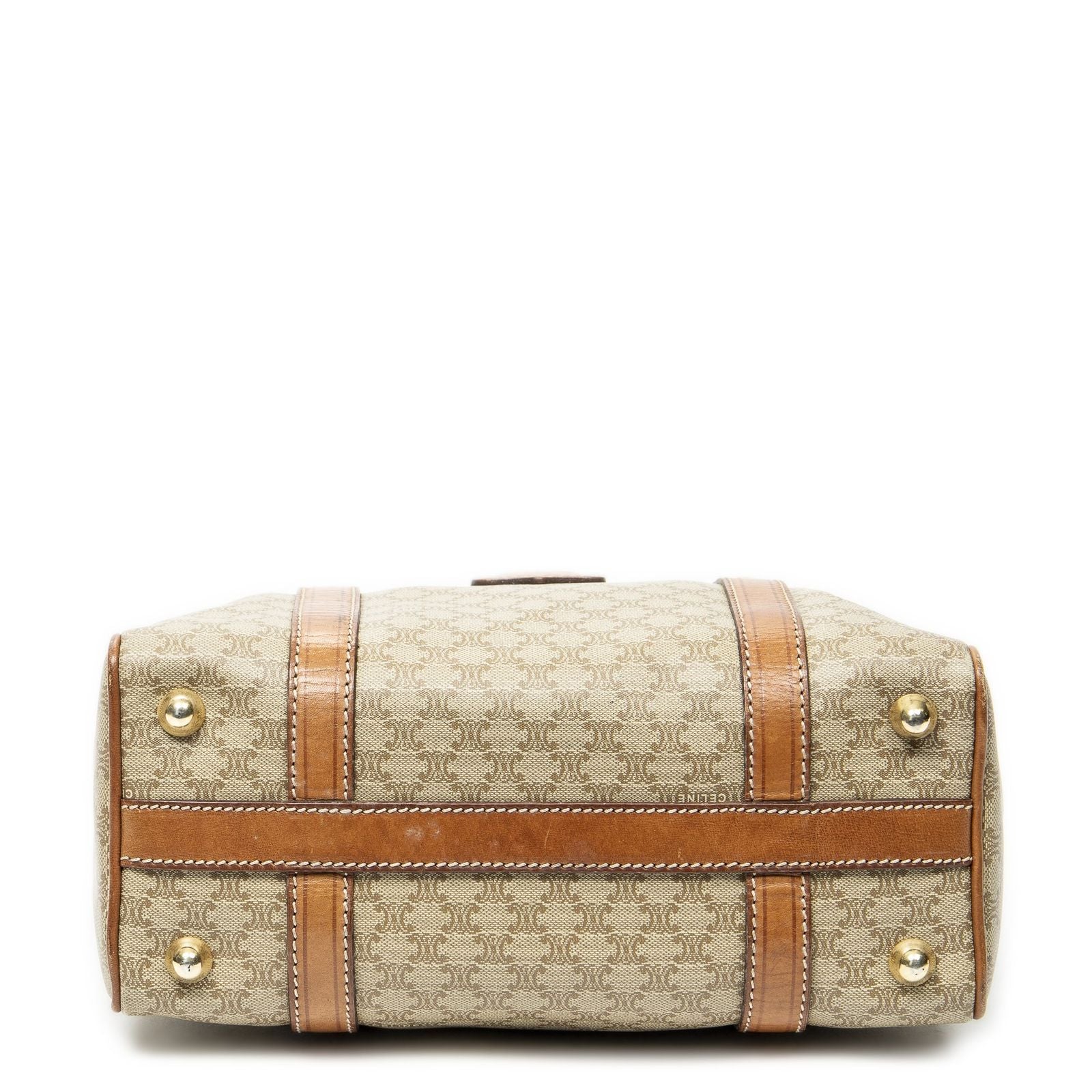 Celine Vintage Mini Boston Beige Brown Macadam Canvas Handbag — view 6