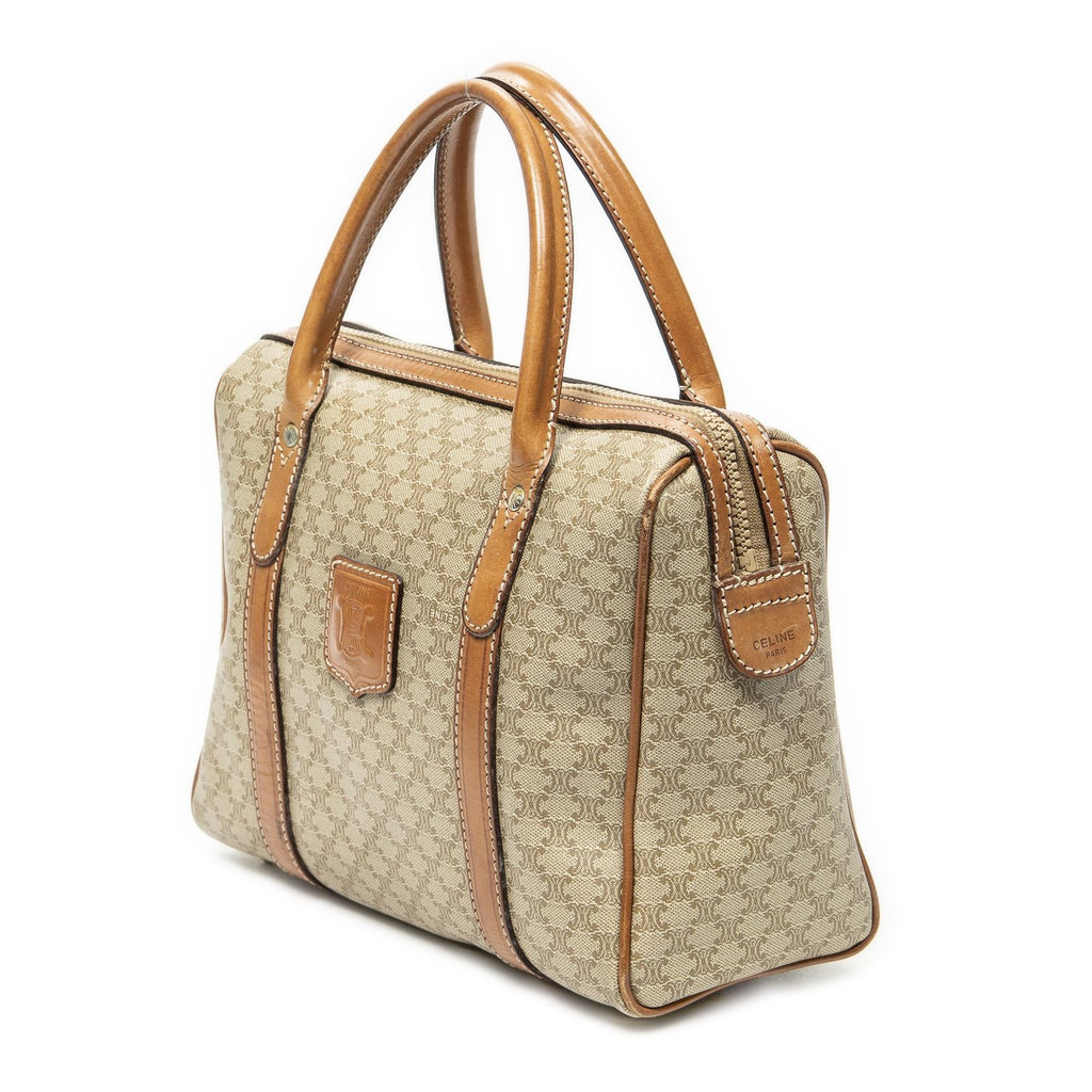 Celine Vintage Mini Boston Beige Brown Macadam Canvas Handbag — view 2