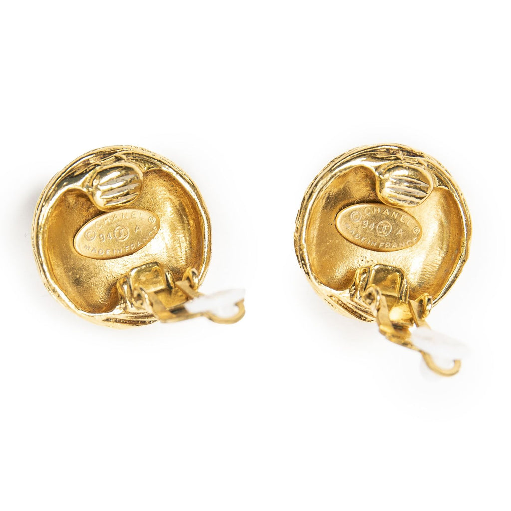 Chanel CC Logo Round Clip Type Earrings Gold Plated — view 3
