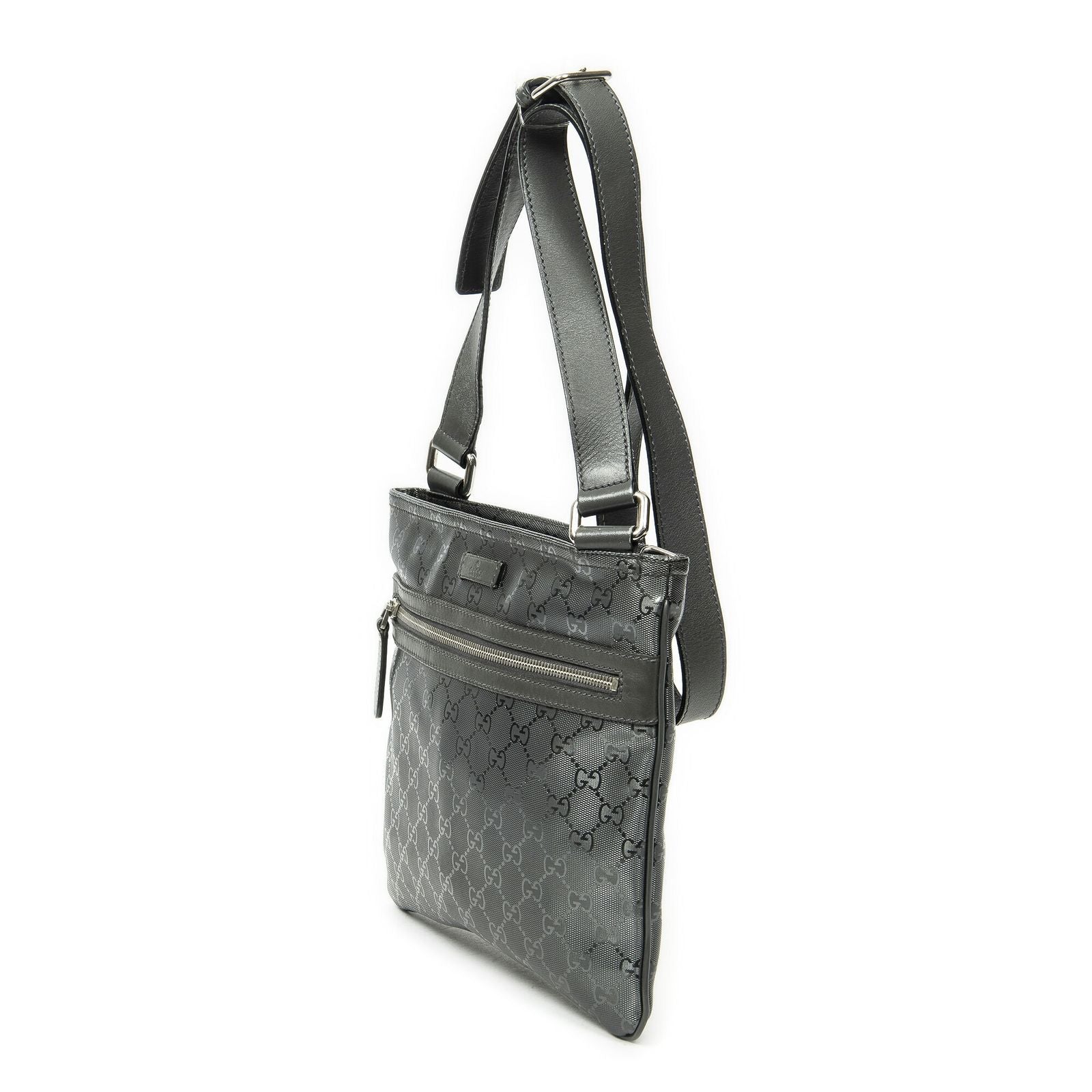Gucci Square Front Zip Cross Gray Print Canvas Shoulder — view 2