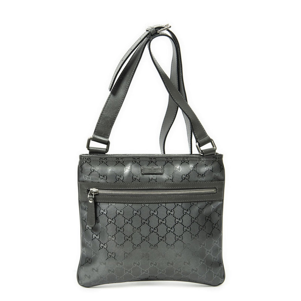Gucci Square Front Zip Cross Gray Print Canvas Shoulder