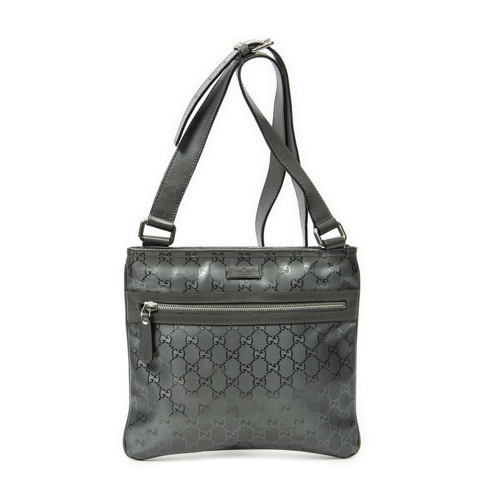 Gucci Square Front Zip Cross Gray Print Canvas Shoulder