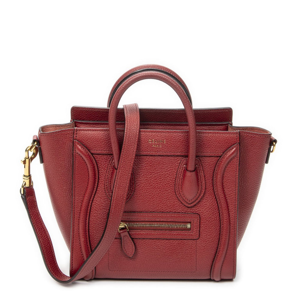 Celine Nano Luggage Red Grain Calf Leather