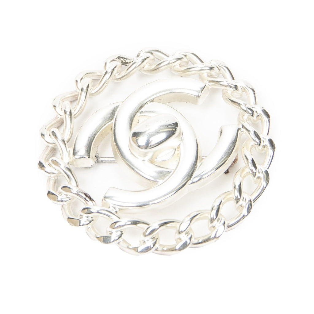 Chanel CC Turnlock Motif Brooch Silver Plating