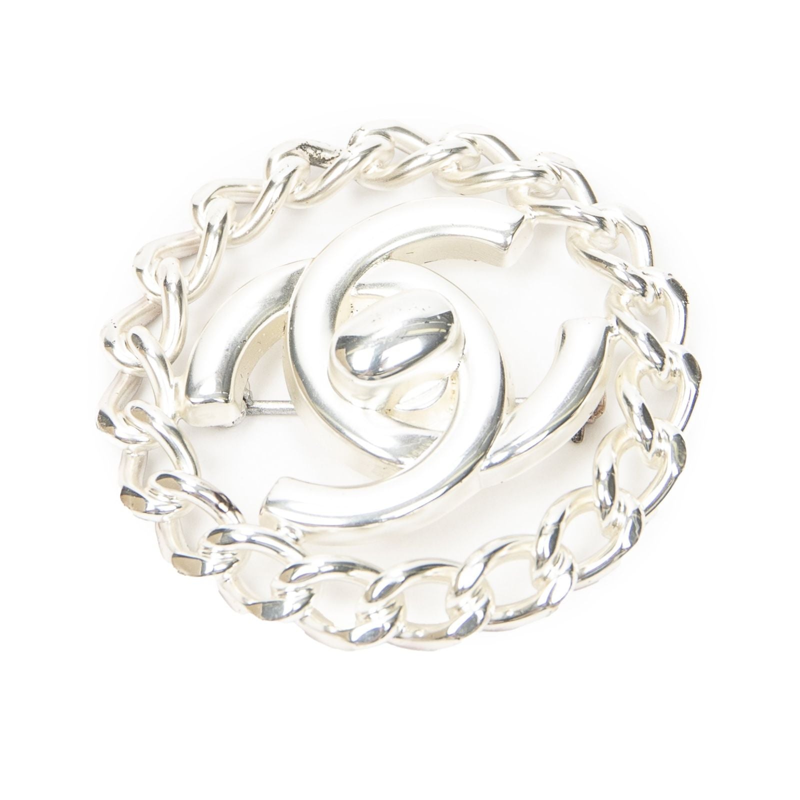 Chanel CC Turnlock Motif Brooch Silver Plating