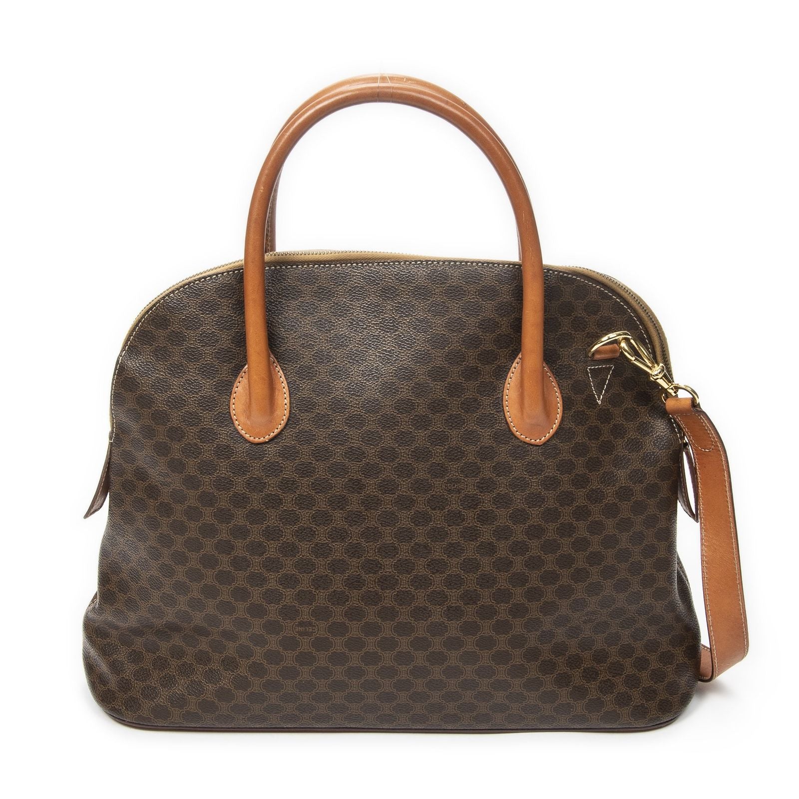 Celine Vintage Large Dome Tote Brown Macadam Canvas