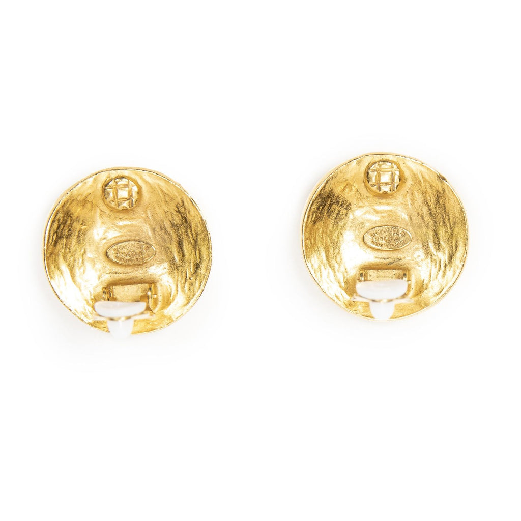 Chanel CC Logo Round Clip Type Earrings Gold Plated — view 3