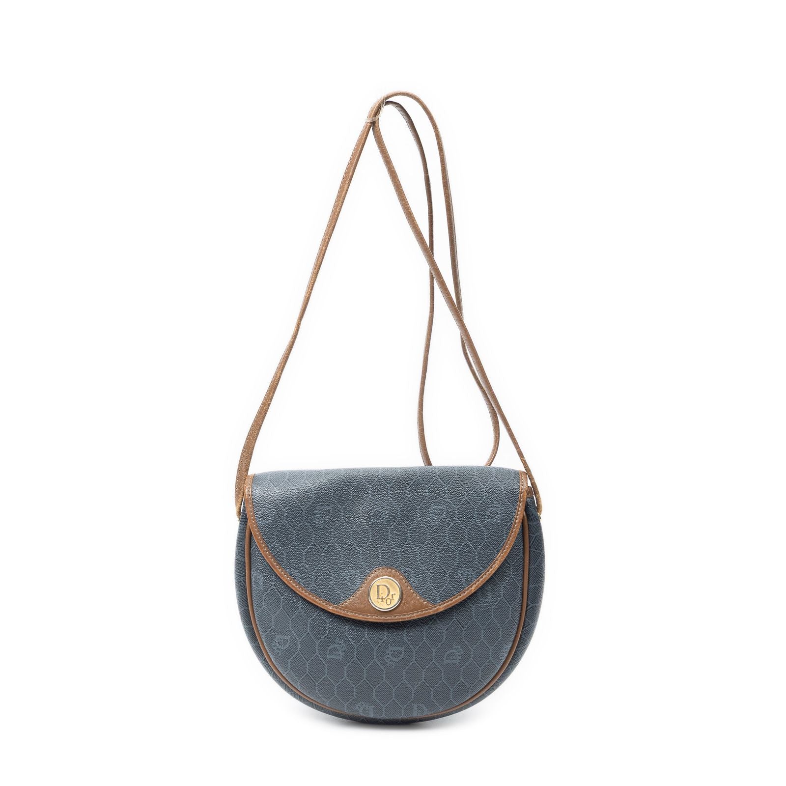 Dior Vintage Flap Cross Gray Brown Canvas