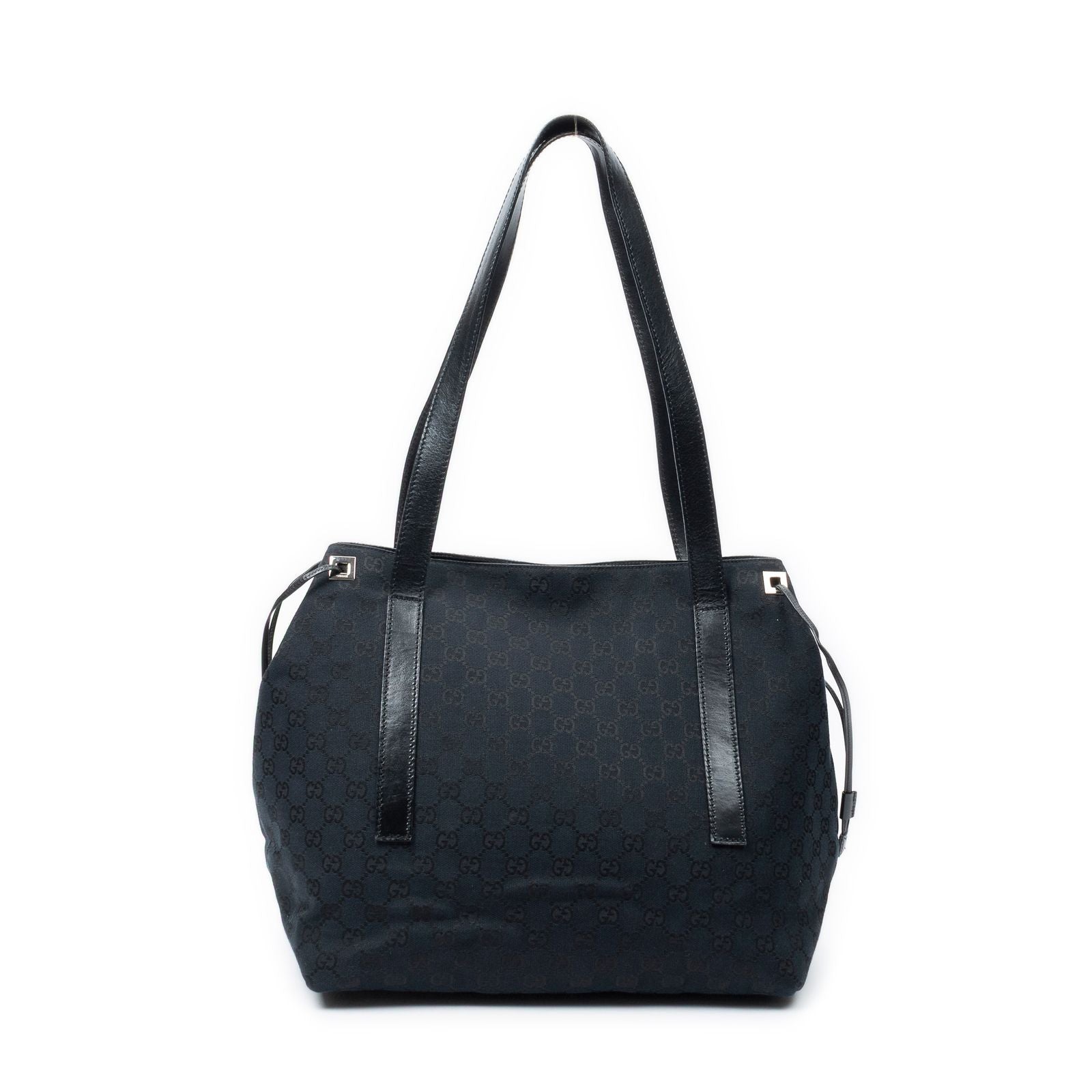 Gucci Side Drawstring Shopping Tote Black GG Canvas — view 5