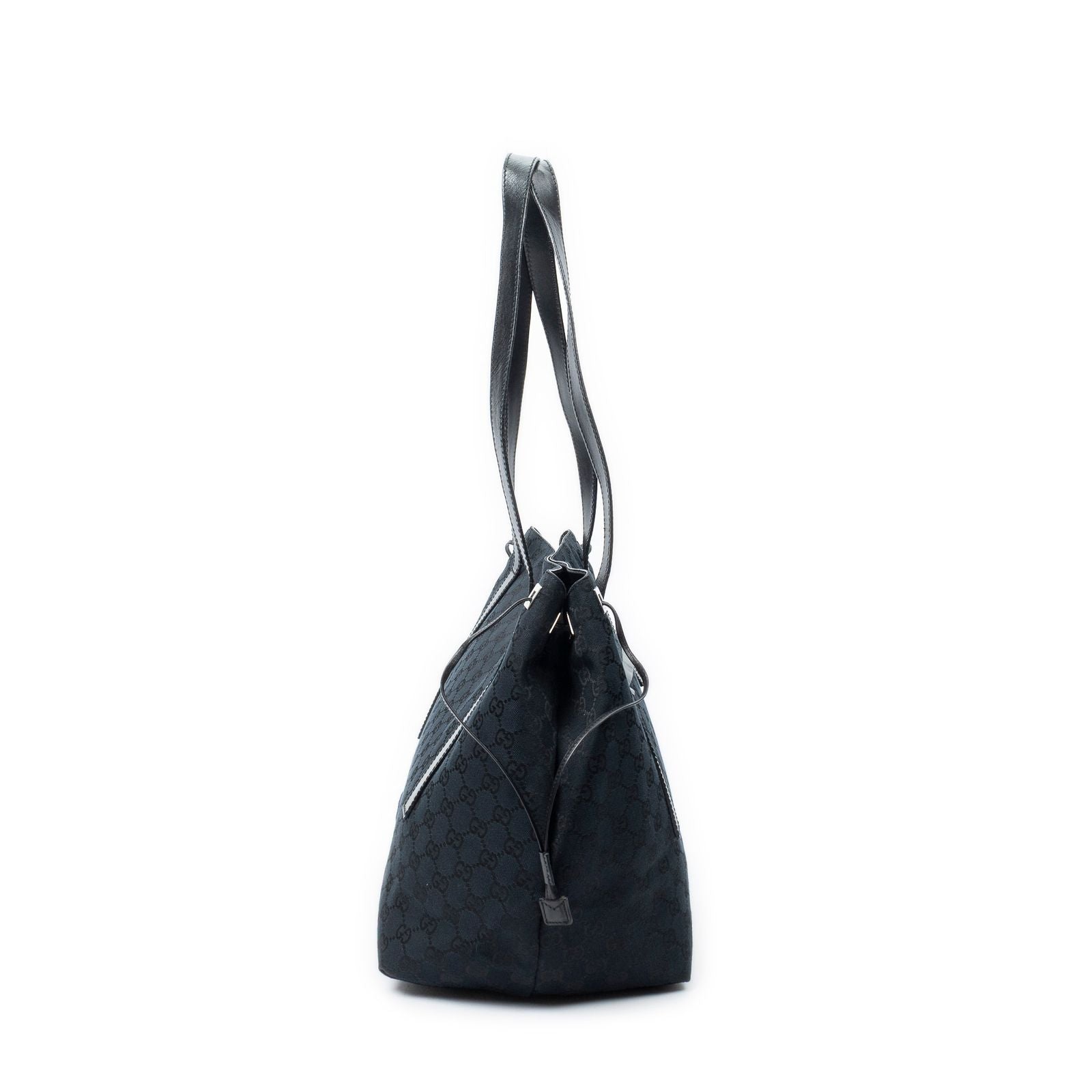 Gucci Side Drawstring Shopping Tote Black GG Canvas — view 4