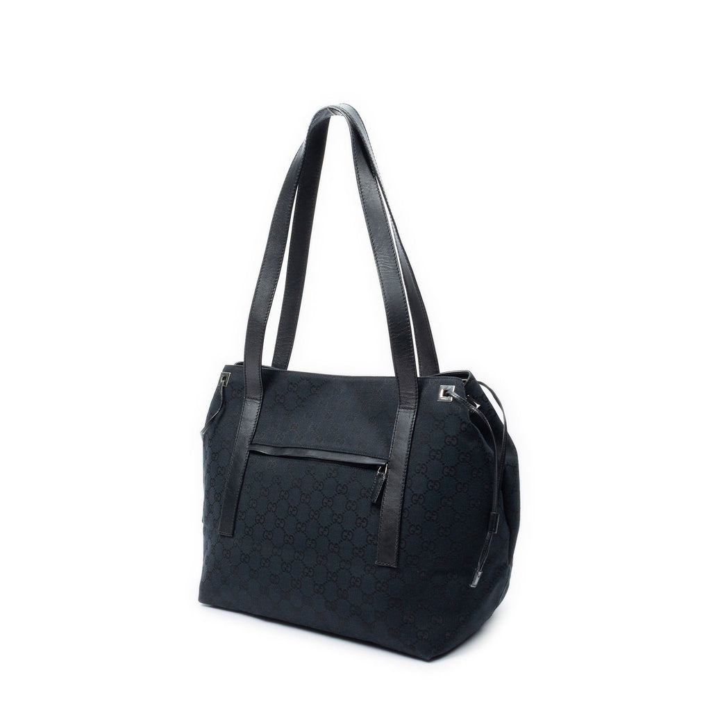 Gucci Side Drawstring Shopping Tote Black GG Canvas — view 2
