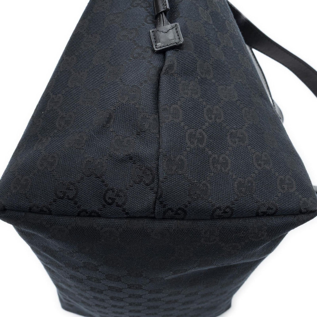 Gucci Side Drawstring Shopping Tote Black GG Canvas — view 8